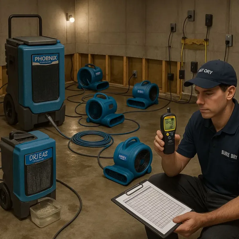 Structural Drying and Dehumidification process in South Taft, CA